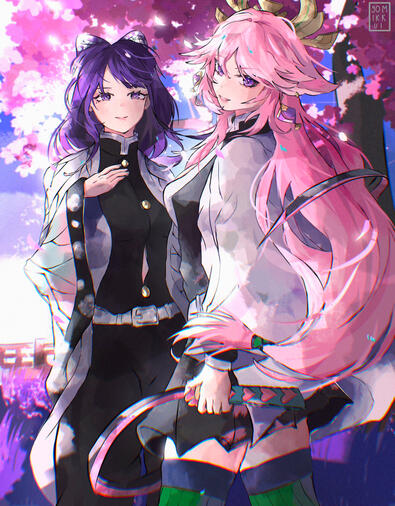 Full body illustration (Complex BG) + Additional character